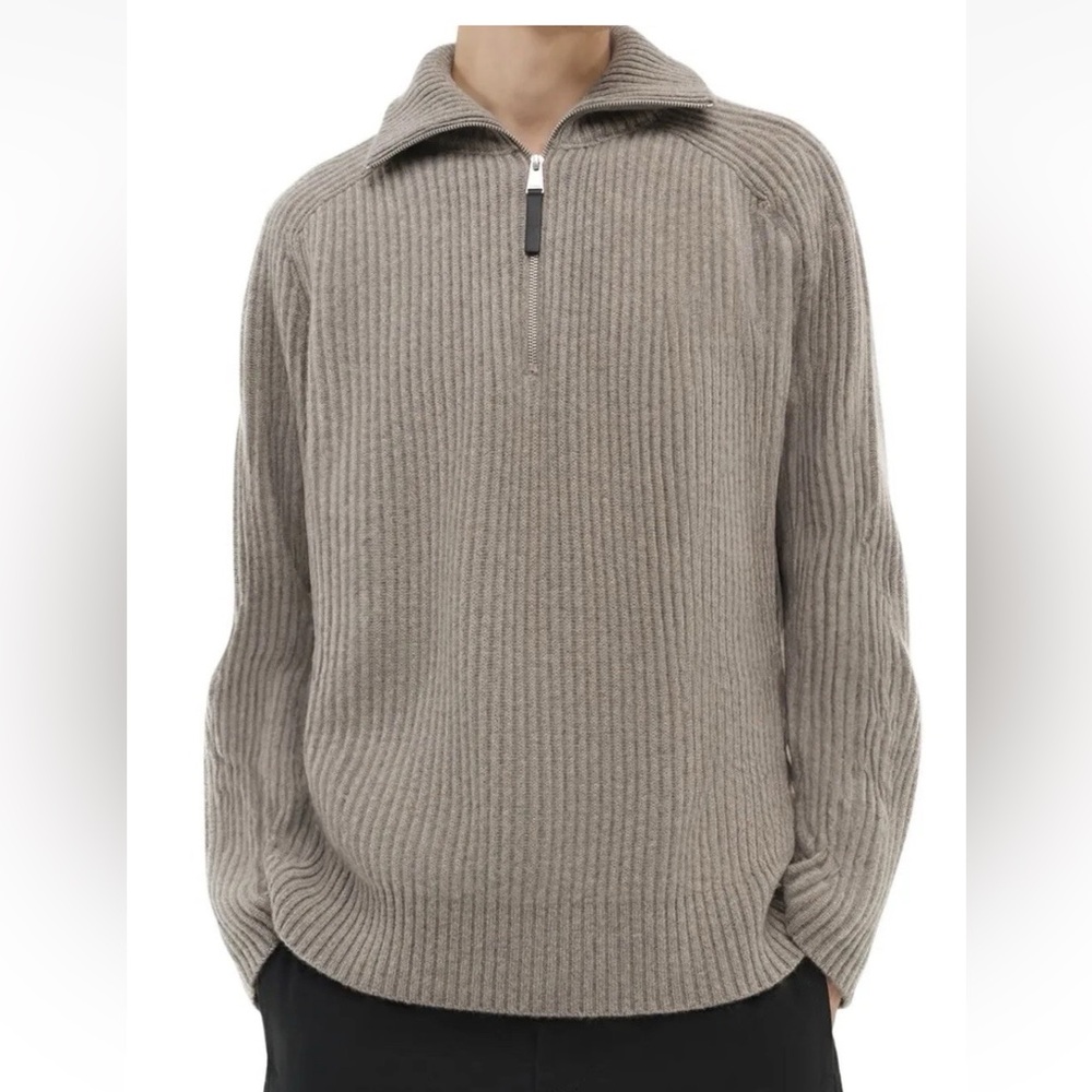 $795 Simkhai Henry Raglan Sleeve Half Zip 96% Cashmere Blend Sweater In Ash XL